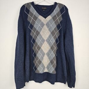 Banana Republic Blue Argyle Lambswool Sweater Sz XL Classic Academia Grandpacore